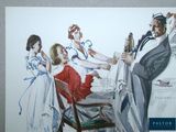 a painting of a group of people sitting at a dinner table