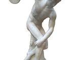 marble statue of a man throwing a frisbee on a white background