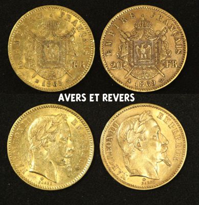 four different types of gold coins with a black background