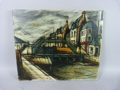 an image of a painting of a bridge over a river