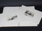 three black and white drawings of a house on a black background