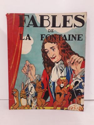 la couverture du livre « Les Fables de La Fontaine », sur laquelle figure une femme entourée de chats