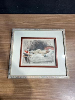 Lithographie nue allongée encadré signée illisible dim hors …