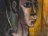 a painting of a woman with a ponytail in her hair