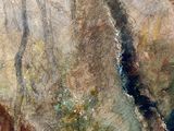 a watercolor painting of a stream running through a forest
