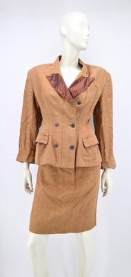 Jean Paul GAULTIER femme - Tailleur en lin noisette, empièce…