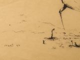 a drawing of a bird that is standing in the sand
