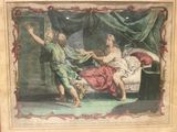 painting of a man and a woman in a bed with a green drape