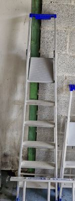 deux échelles posées l'une à côté de l'autre devant un mur