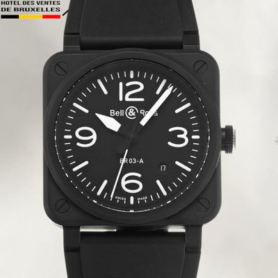 bell & ross automatic watch with black dial and rubber strap