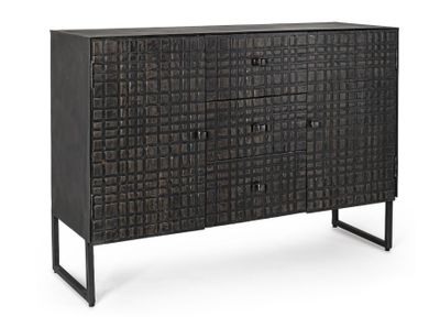 Buffet 2 portes 3 tiroirs MELTY en manguier noir et piètemen…