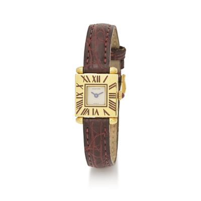 cartier an 18ct gold and leather wristwatch