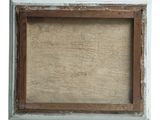 an old wooden picture frame with a white background and brown trim