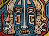 peinture représentant le visage d'un homme, avec de nombreuses couleurs et formes différentes