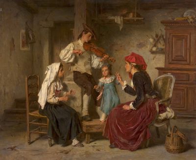 un tableau représentant un groupe de personnes dans un salon
