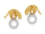 an image of a pair of gold and diamond elephant earrings