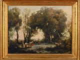 an image of a painting of a group of people in a wooded area