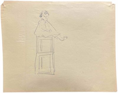 dessin représentant une femme assise sur un tabouret, une tasse de café à la main