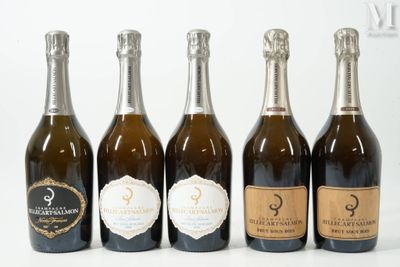 six bouteilles de champagne alignées sur une surface blanche