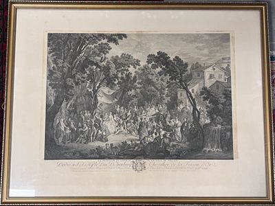 Grande gravure encadrée "La signature du contrat de la noce …