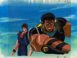 une image représentant un dessin animé d'un homme volant au-dessus d'un autre homme