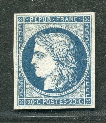 FRANCE - n° 8 b - RARE NON EMIS 20c bleu CERES 1849,