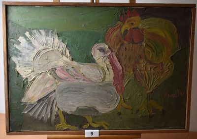 Bernard RANCILLAC (1931-2021) Dindon et Coq huile sur toile …