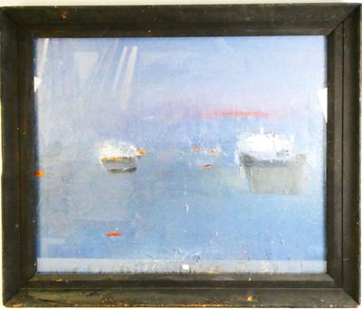 a picture of a painting of a boat in the water