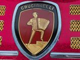 a close up of the emblem on the front of a red firetruck