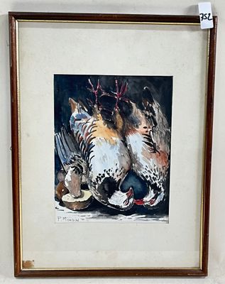 Pierre MONDIN Nature morte au champignon et aux perdrix.