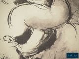 a black and white drawing of a woman sitting on a chair