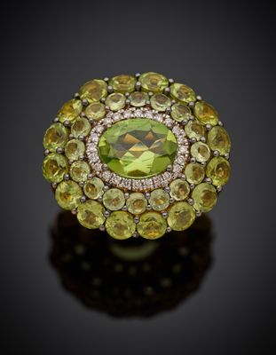 a peridot and diamond ring