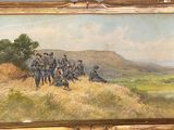 an oil painting of a group of men in uniform on a hill
