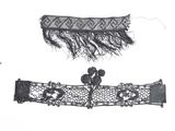 a black and white drawing of a belt and a purse