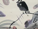 un tableau représentant un oiseau perché sur une branche d'arbre