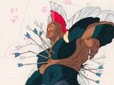 une image représentant un dessin d'un homme tenant des flèches à la main