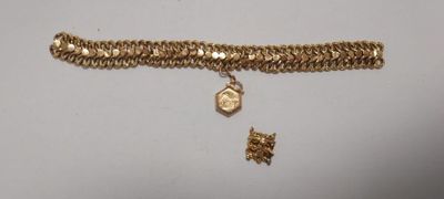 Gros plan sur un bracelet en chaîne en or sur lequel se trouve une pièce de monnaie