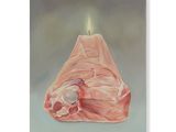 une peinture à l'huile représentant un morceau de viande avec une bougie allumée au milieu