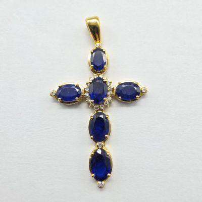 Croix EN OR Jaune Sertie DE 6 Saphirs ET Diamants - Poids BR…
