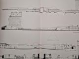 a book with drawings of a building and a train