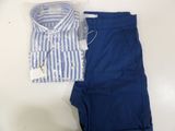 men ' s dress shirt and pants, blue and white striped shirt and blue and white striped pants
