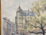 a painting of a street scene with cars and buildings