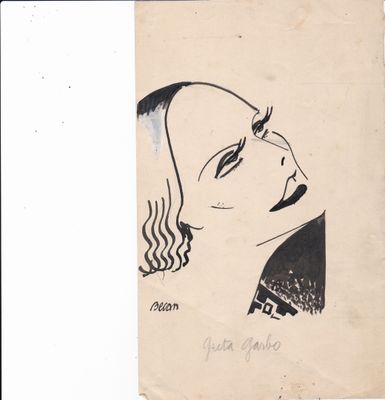 dessin représentant le visage d'une femme sur fond noir et blanc