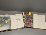 three books on display in a box on a table