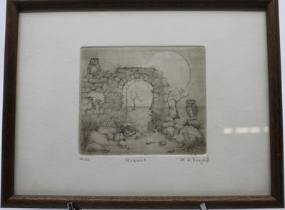drawing of a group of animals in a cave with a full moon in the background