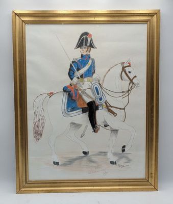 an image of a painting of a man in uniform riding a horse