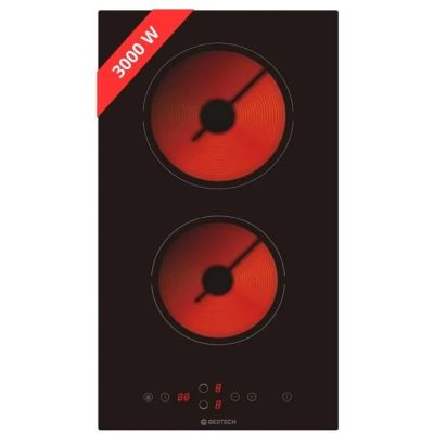 une photo d'une plaque de cuisson noire et rouge à deux feux