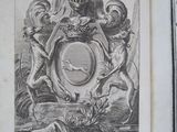 an old book with a picture of a coat of arms on it
