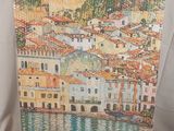 an image of a picture of a painting of a city by the water