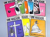 Plusieurs affiches représentant divers personnages religieux sont exposées sur une table